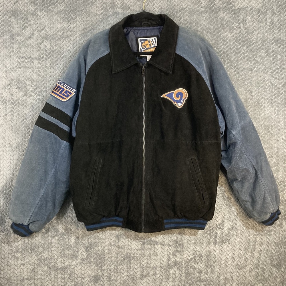 G-III Jacket Mens Large NFL Football St Louis Rams Blue Suede Leather Zip